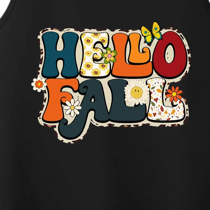 Hello Fall Retro Groovy Pumpkin Season Leopard Autumn Performance Tank