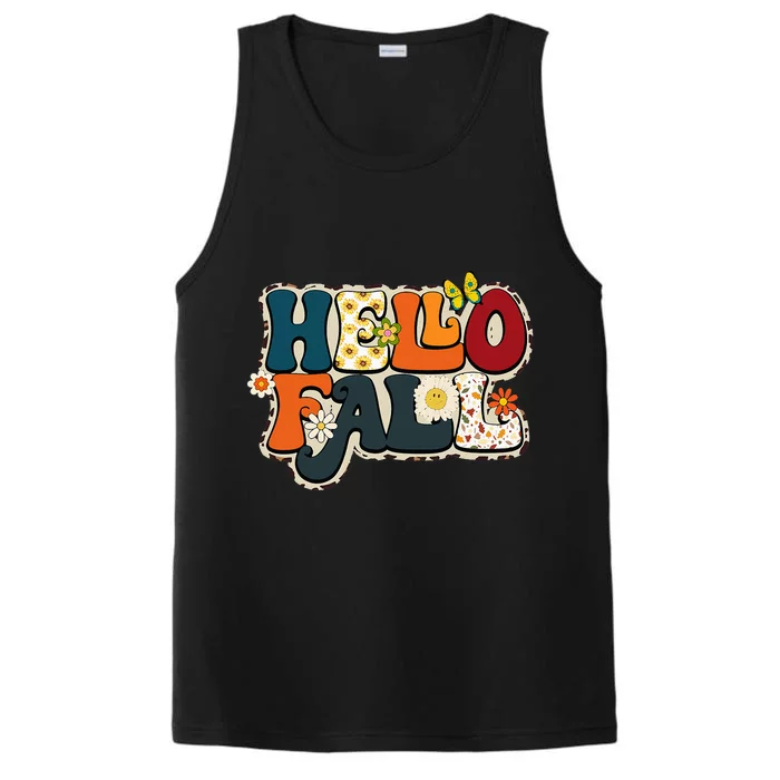 Hello Fall Retro Groovy Pumpkin Season Leopard Autumn Performance Tank