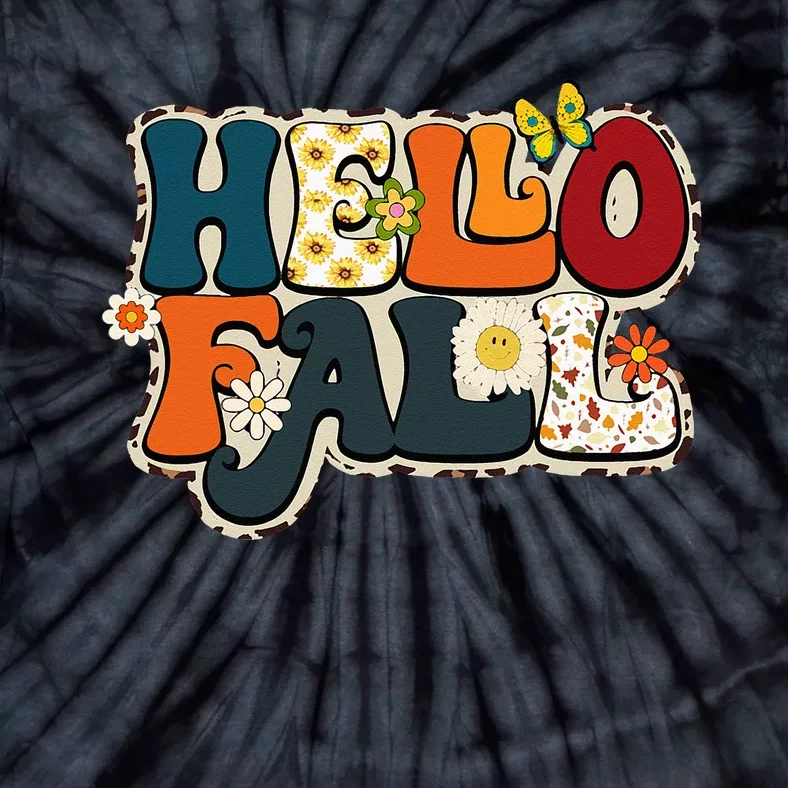 Hello Fall Retro Groovy Pumpkin Season Leopard Autumn Tie-Dye T-Shirt