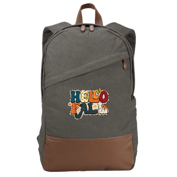 Hello Fall Retro Groovy Pumpkin Season Leopard Autumn Cotton Canvas Backpack