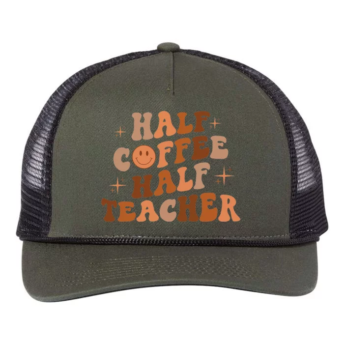 Happy Face Retro Half Coffee Half Teacher Back To School Retro Rope Trucker Hat Cap