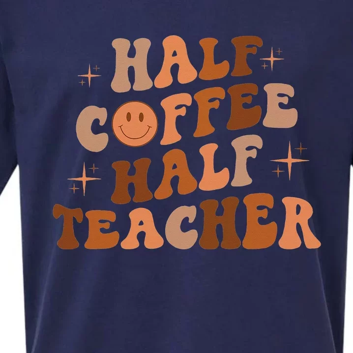 Happy Face Retro Half Coffee Half Teacher Back To School Sueded Cloud Jersey T-Shirt