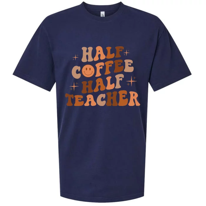 Happy Face Retro Half Coffee Half Teacher Back To School Sueded Cloud Jersey T-Shirt