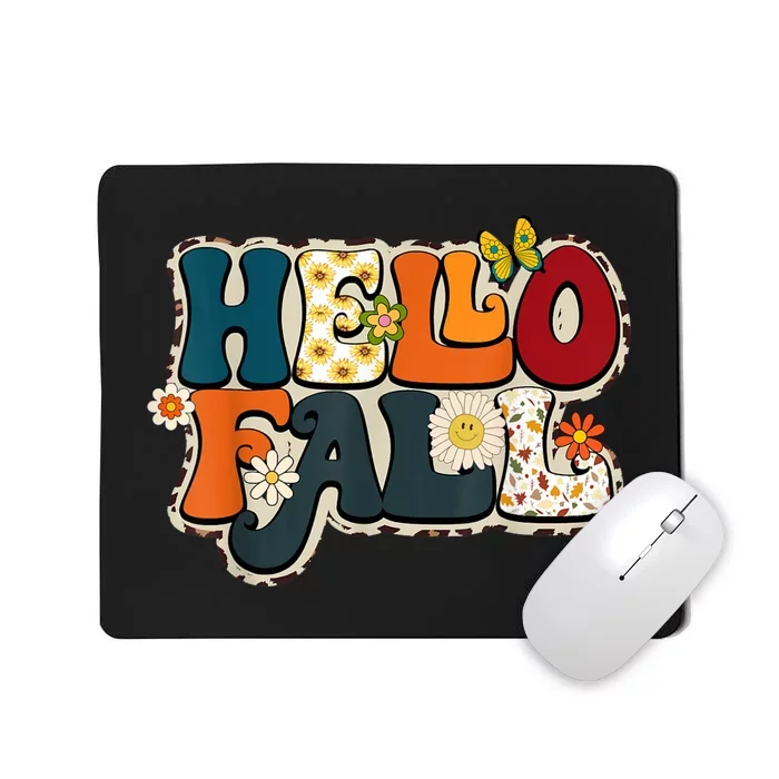 Hello Fall Retro Groovy Pumpkin Season Leopard Autumn Mousepad