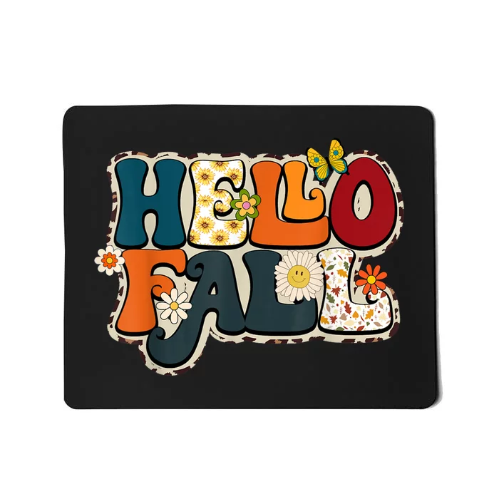 Hello Fall Retro Groovy Pumpkin Season Leopard Autumn Mousepad