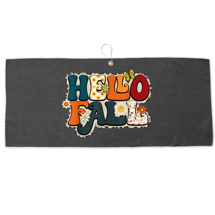 Hello Fall Retro Groovy Pumpkin Season Leopard Autumn Large Microfiber Waffle Golf Towel