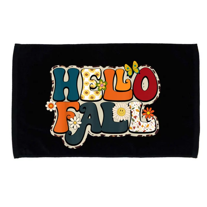 Hello Fall Retro Groovy Pumpkin Season Leopard Autumn Microfiber Hand Towel