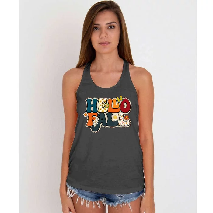 Hello Fall Retro Groovy Pumpkin Season Leopard Autumn Women's Knotted Racerback Tank