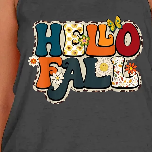 Hello Fall Retro Groovy Pumpkin Season Leopard Autumn Women's Knotted Racerback Tank