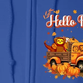 Hello Fall Sloth Truck Pumpkin Autumn Fall Halloween Costume Gift Full Zip Hoodie