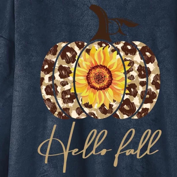 Hello Fall Sunflower Pumpkin Hooded Wearable Blanket