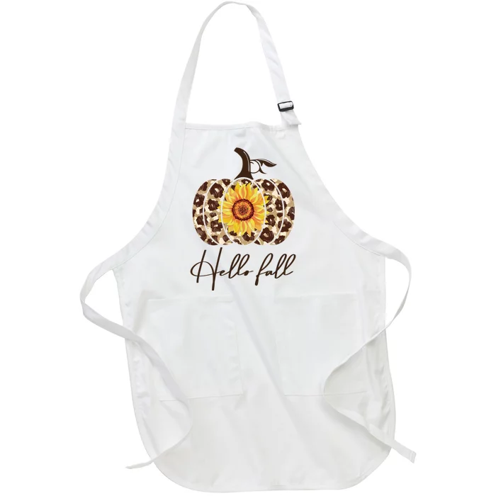 Hello Fall Sunflower Pumpkin Full-Length Apron With Pocket