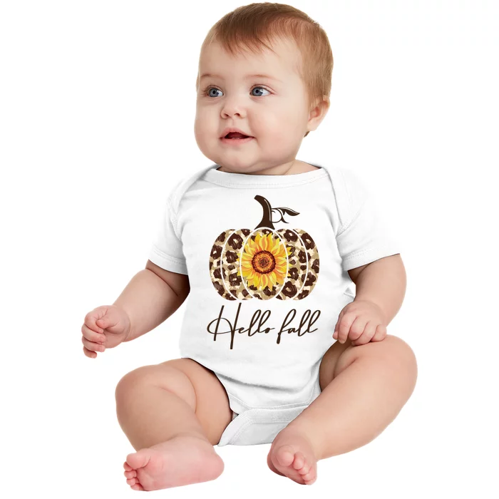 Hello Fall Sunflower Pumpkin Baby Bodysuit