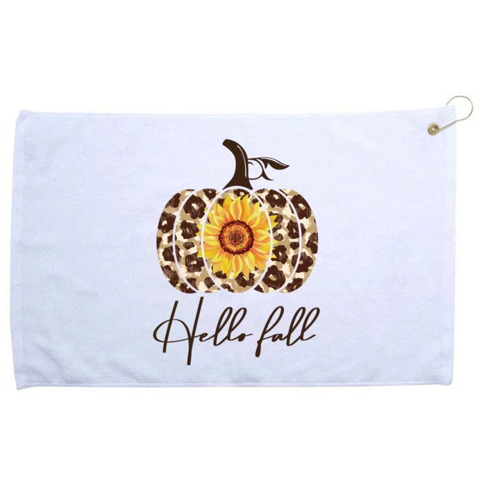 Hello Fall Sunflower Pumpkin Grommeted Golf Towel