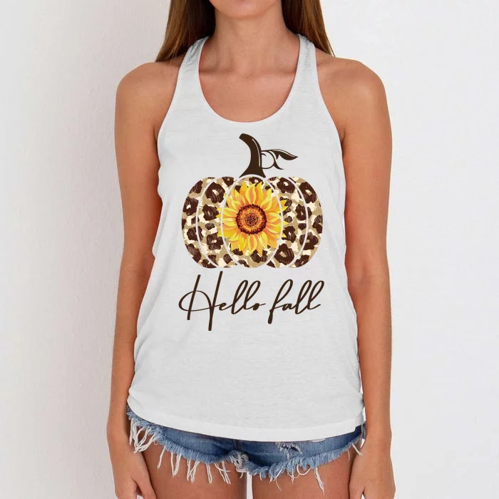 Hello Fall Sunflower Pumpkin Women's Knotted Racerback Tank