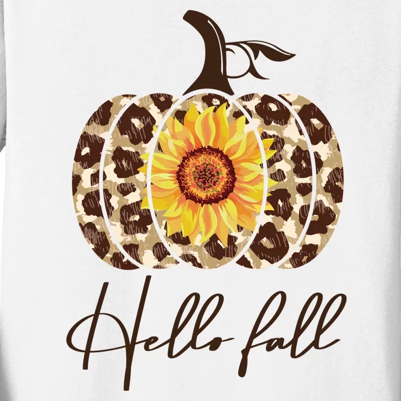 Hello Fall Sunflower Pumpkin Kids Long Sleeve Shirt