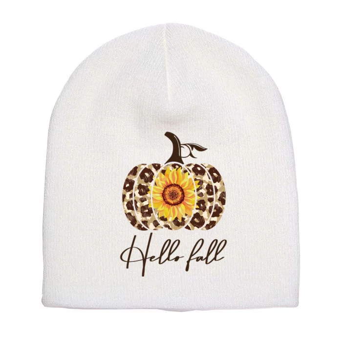 Hello Fall Sunflower Pumpkin Short Acrylic Beanie