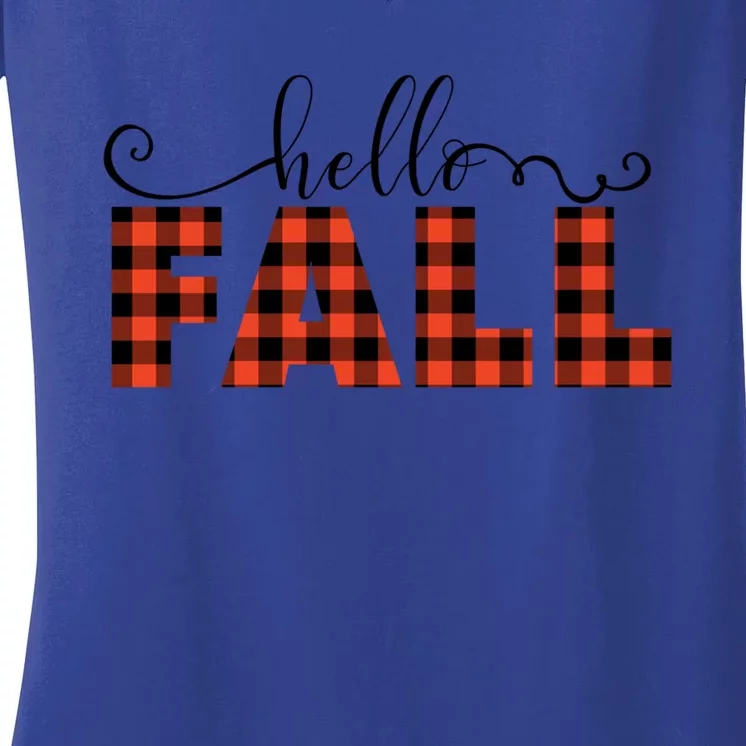 Hello Fall Season Greetings Autumn Leaves Pumpkin Spice Pun Funny Gift Women's V-Neck T-Shirt