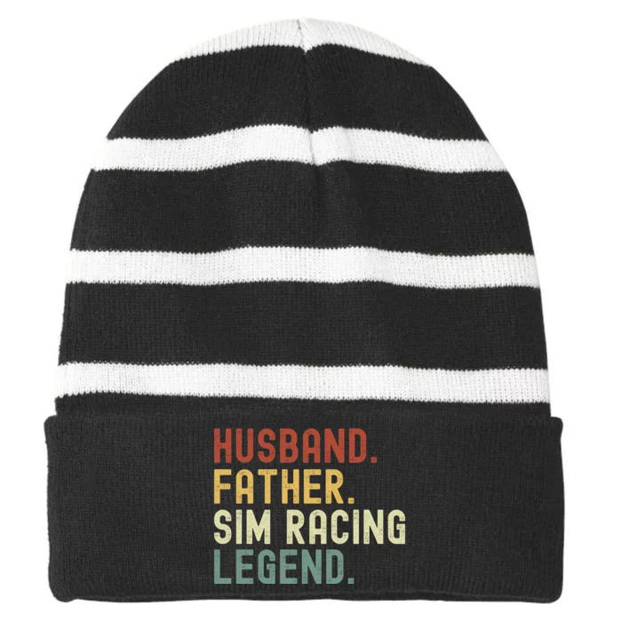 Husband Father Sim Racing Legend Racing Sim Esport Sim Racer Sim Racing Gamer Striped Beanie with Solid Band