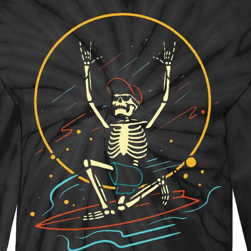 Halloween Funny Skeleton Surfing Rad Surfer Tie-Dye Long Sleeve Shirt