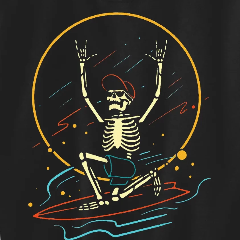 Halloween Funny Skeleton Surfing Rad Surfer Kids Sweatshirt