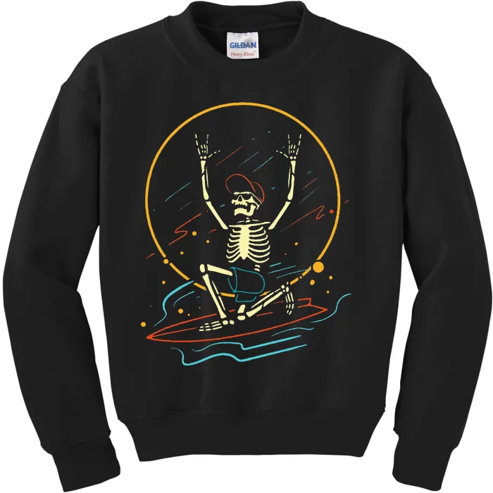 Halloween Funny Skeleton Surfing Rad Surfer Kids Sweatshirt