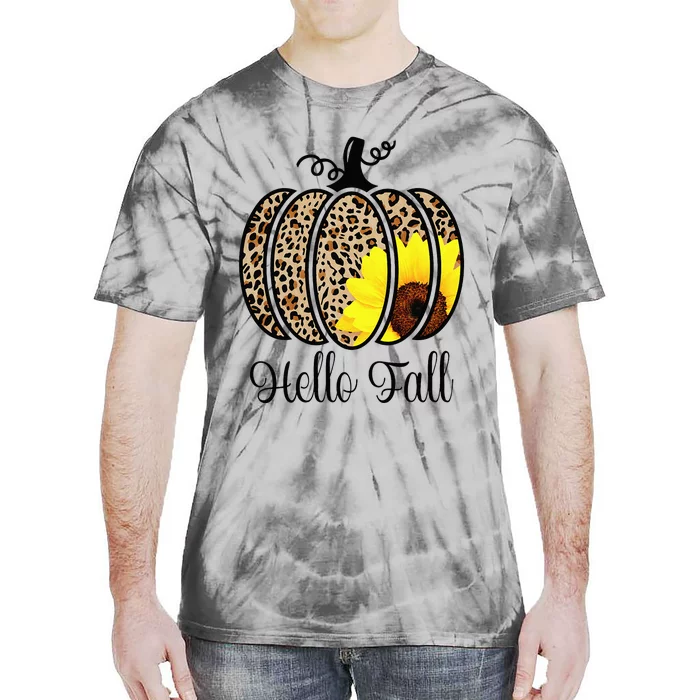 Hello Fall Sunflower Pumpkin Fall YAll Leopard Autumn Tie-Dye T-Shirt