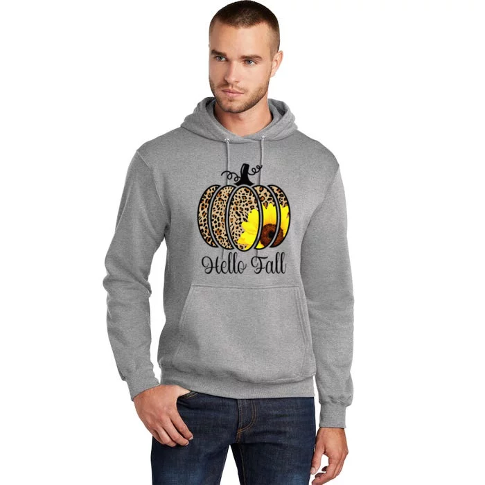 Hello Fall Sunflower Pumpkin Fall YAll Leopard Autumn Tall Hoodie