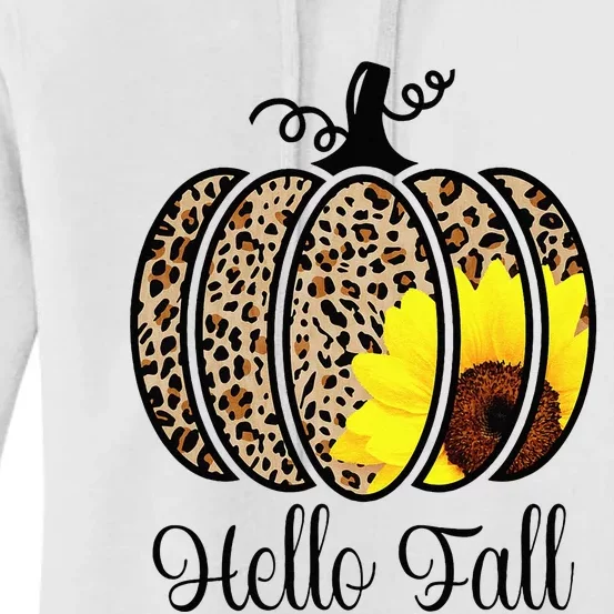 Hello Fall Sunflower Pumpkin Fall YAll Leopard Autumn Women's Pullover Hoodie