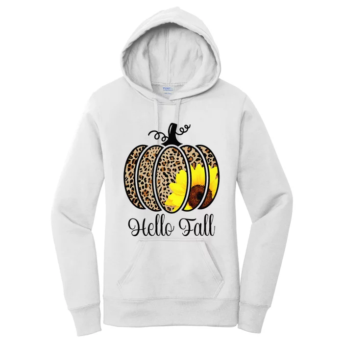 Hello Fall Sunflower Pumpkin Fall YAll Leopard Autumn Women's Pullover Hoodie