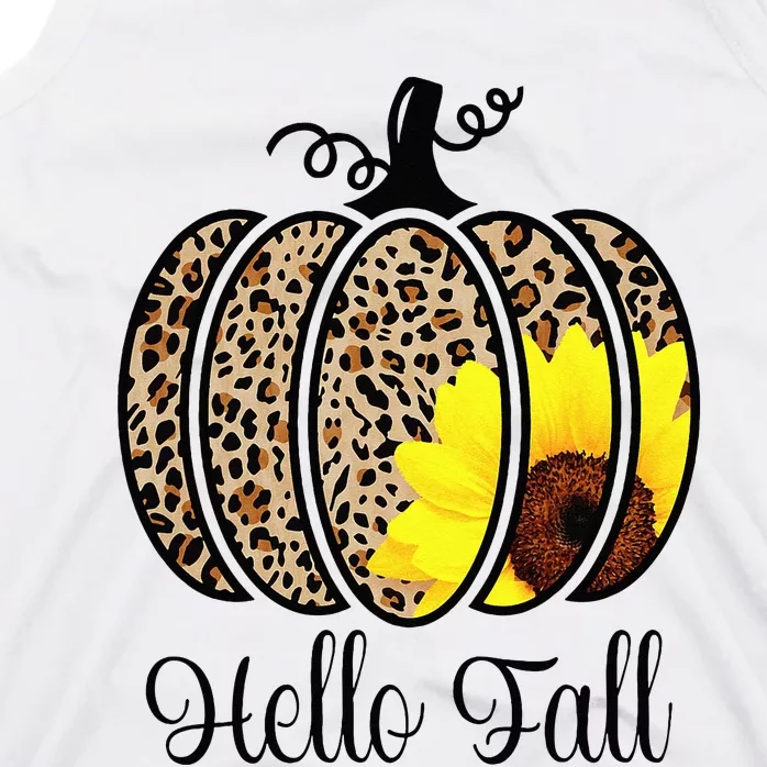 Hello Fall Sunflower Pumpkin Fall YAll Leopard Autumn Tank Top