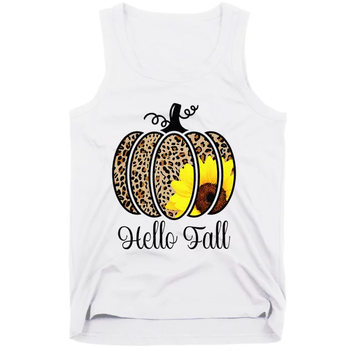 Hello Fall Sunflower Pumpkin Fall YAll Leopard Autumn Tank Top