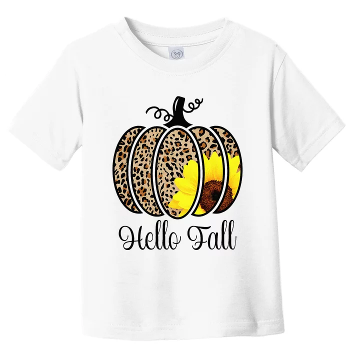 Hello Fall Sunflower Pumpkin Fall YAll Leopard Autumn Toddler T-Shirt