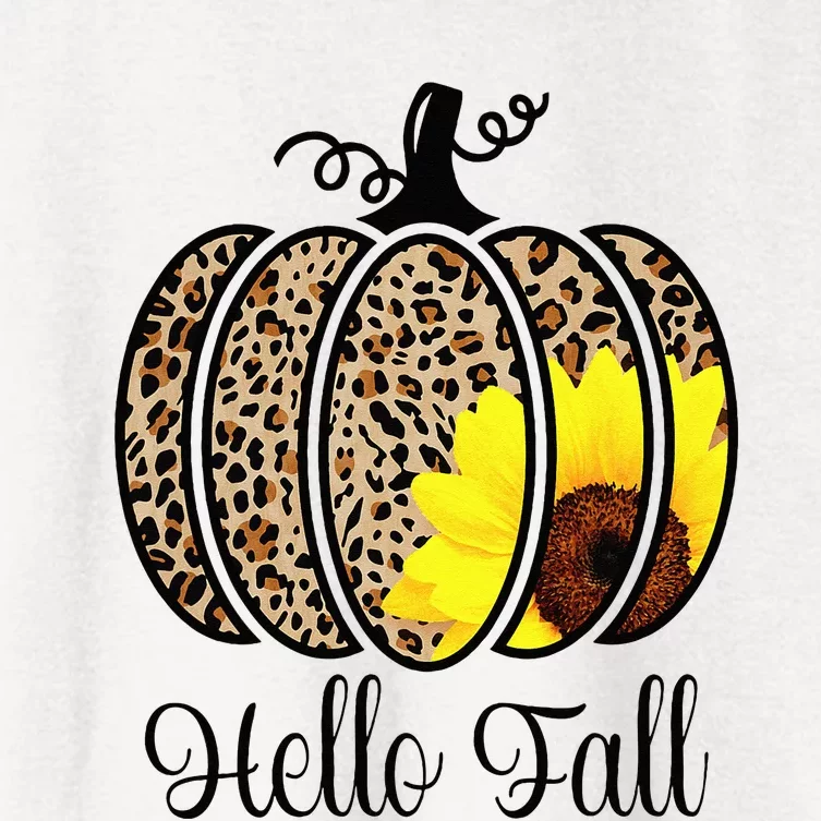 Hello Fall Sunflower Pumpkin Fall YAll Leopard Autumn Women's Crop Top Tee