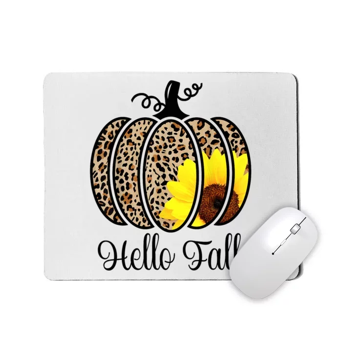 Hello Fall Sunflower Pumpkin Fall YAll Leopard Autumn Mousepad