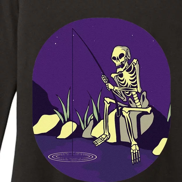 Halloween Fishing Skeleton Fisher And Fish Lovers Womens CVC Long Sleeve Shirt