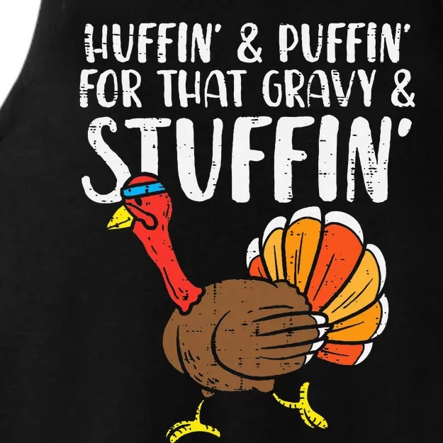 Huffin For Stuffin Running Turkey Funny Runner Thanksgiving Ladies Tri-Blend Wicking Tank