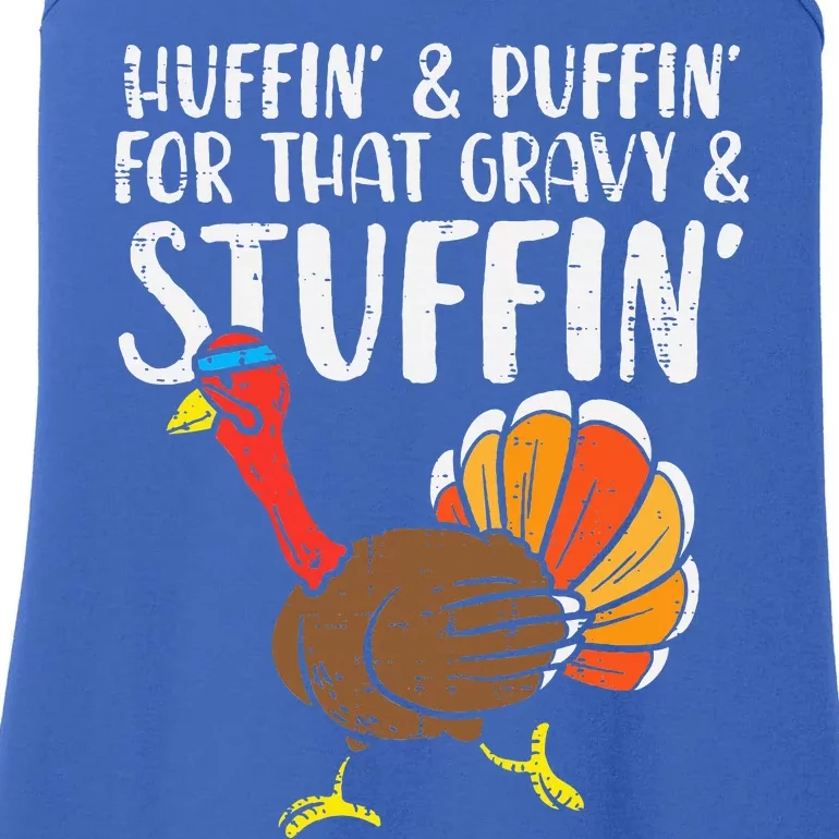 Huffin For Stuffin Running Turkey Funny Runner Thanksgiving Ladies Essential Tank