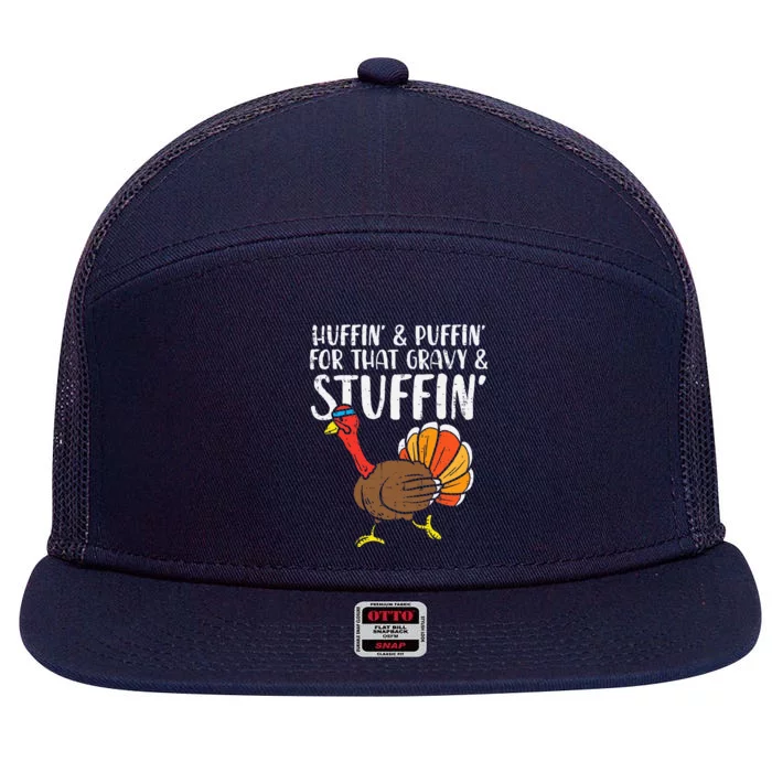 Huffin For Stuffin Running Turkey Funny Runner Thanksgiving 7 Panel Mesh Trucker Snapback Hat