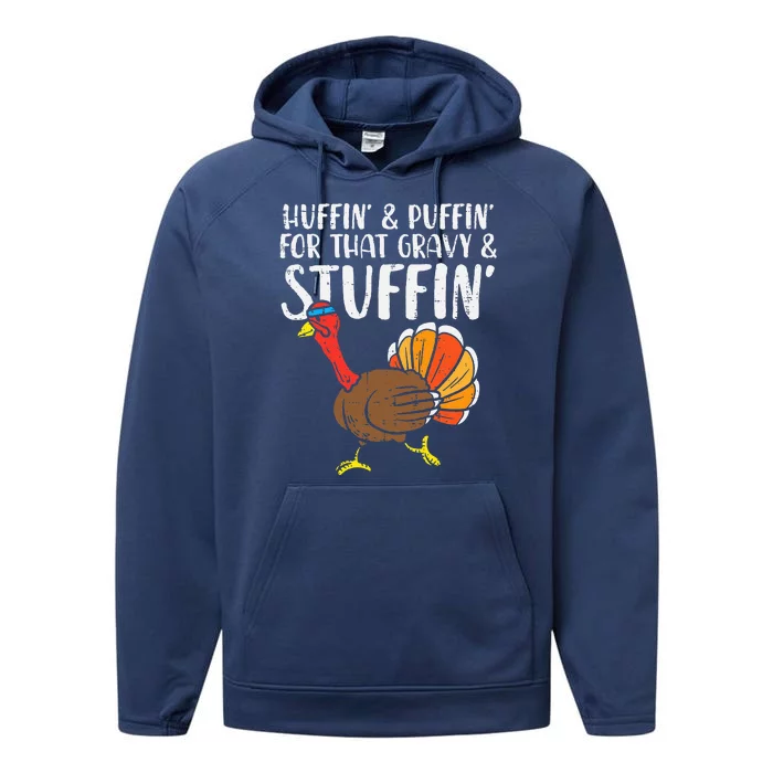 Huffin For Stuffin Running Turkey Funny Runner Thanksgiving Performance Fleece Hoodie