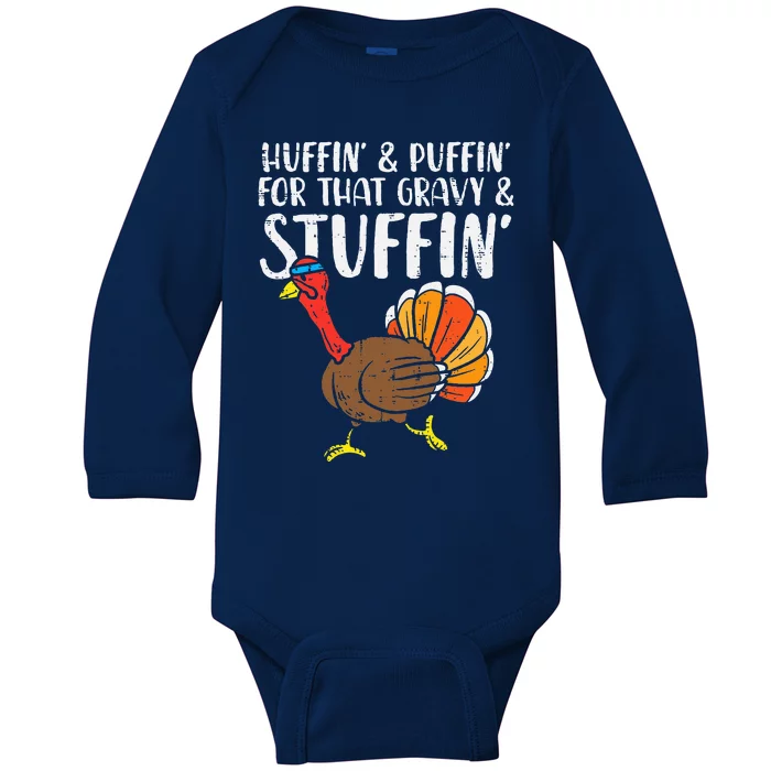 Huffin For Stuffin Running Turkey Funny Runner Thanksgiving Baby Long Sleeve Bodysuit