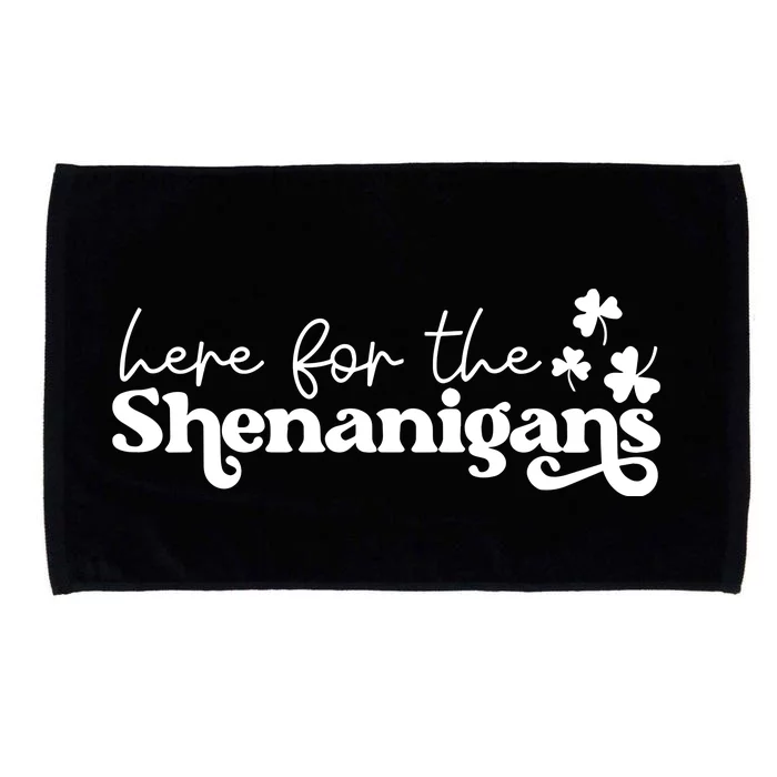 Here For Shenanigans Lucky Shamrock St Patricks Day Microfiber Hand Towel