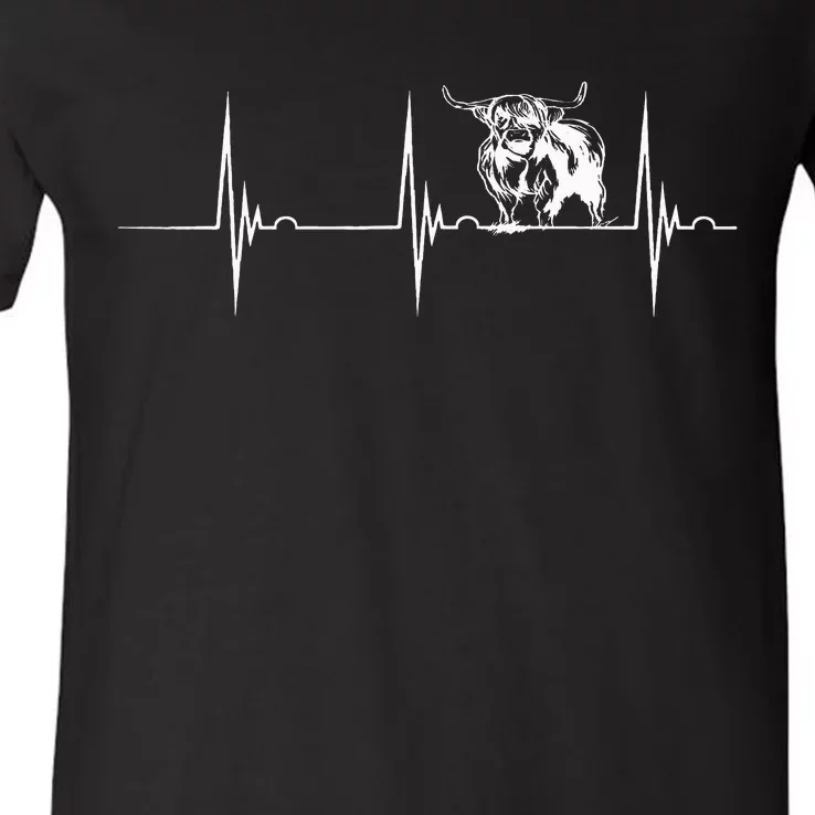 Heartbeat for Scottish Highland Cow animal V-Neck T-Shirt