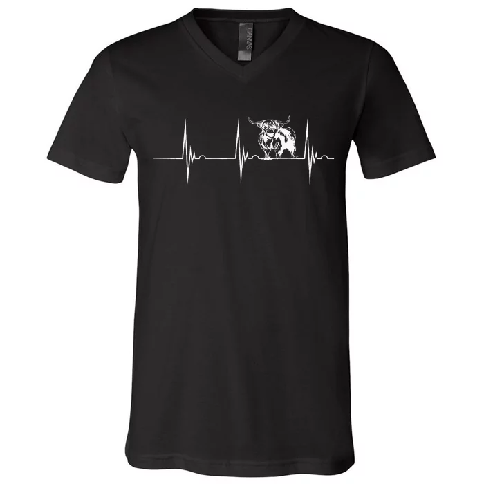 Heartbeat for Scottish Highland Cow animal V-Neck T-Shirt