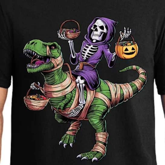 Halloween Funny Skeleton Riding Mummy Dinosaur Trex Great Gift Pajama Set