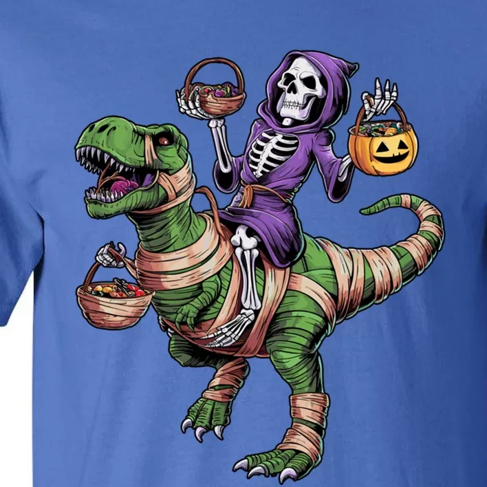 Halloween Funny Skeleton Riding Mummy Dinosaur Trex Great Gift Tall T-Shirt