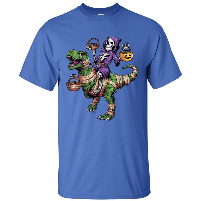 Halloween Funny Skeleton Riding Mummy Dinosaur Trex Great Gift Tall T-Shirt