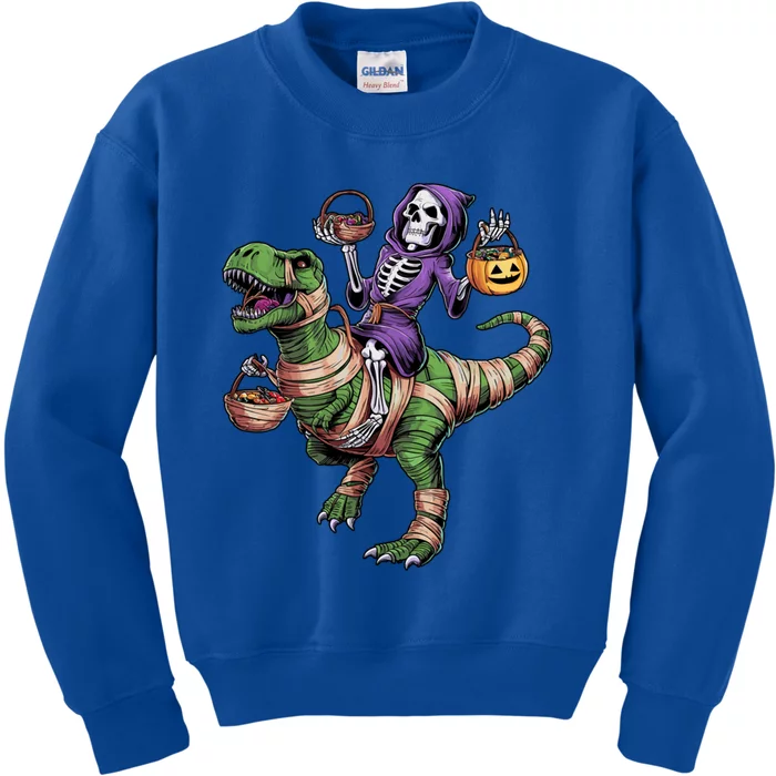 Halloween Funny Skeleton Riding Mummy Dinosaur Trex Great Gift Kids Sweatshirt