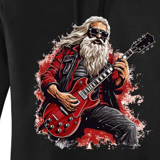 Happy festive Season for Motorcycle Santa and Guitar Lovers Women's Pullover Hoodie