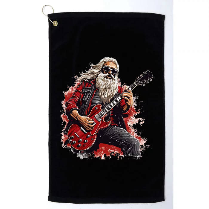 Happy festive Season for Motorcycle Santa and Guitar Lovers Platinum Collection Golf Towel